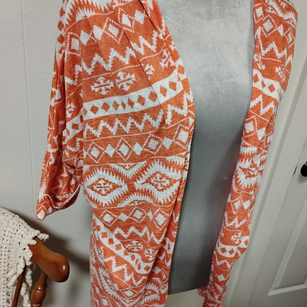 womens size large Open Front Cardigan Aztec Peachy Coral  Eclectic Light